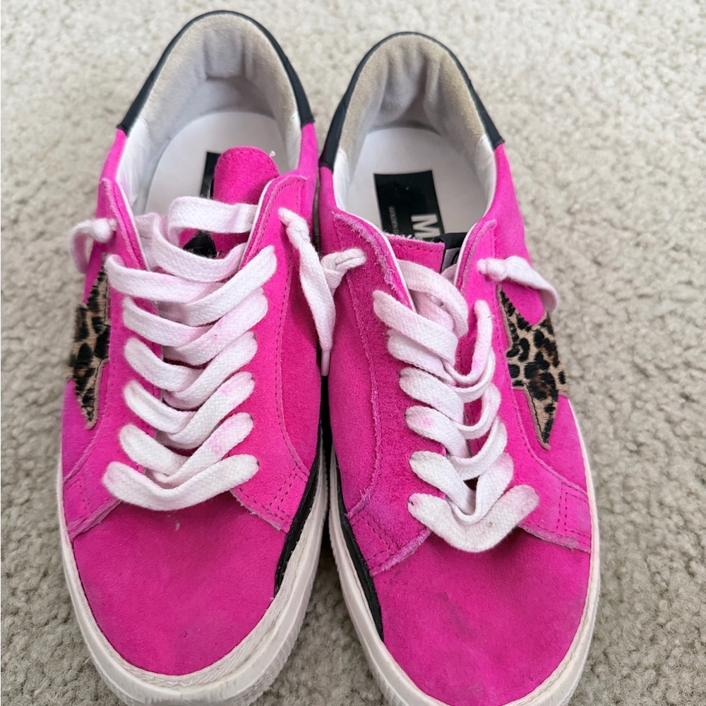 Golden Goose Pink Suede Sneakers with Leopard Star